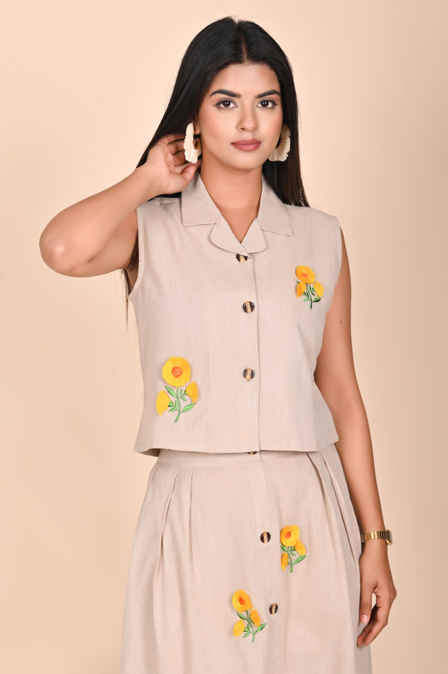 Charm Sunflower Buttoned Co-Ord Set