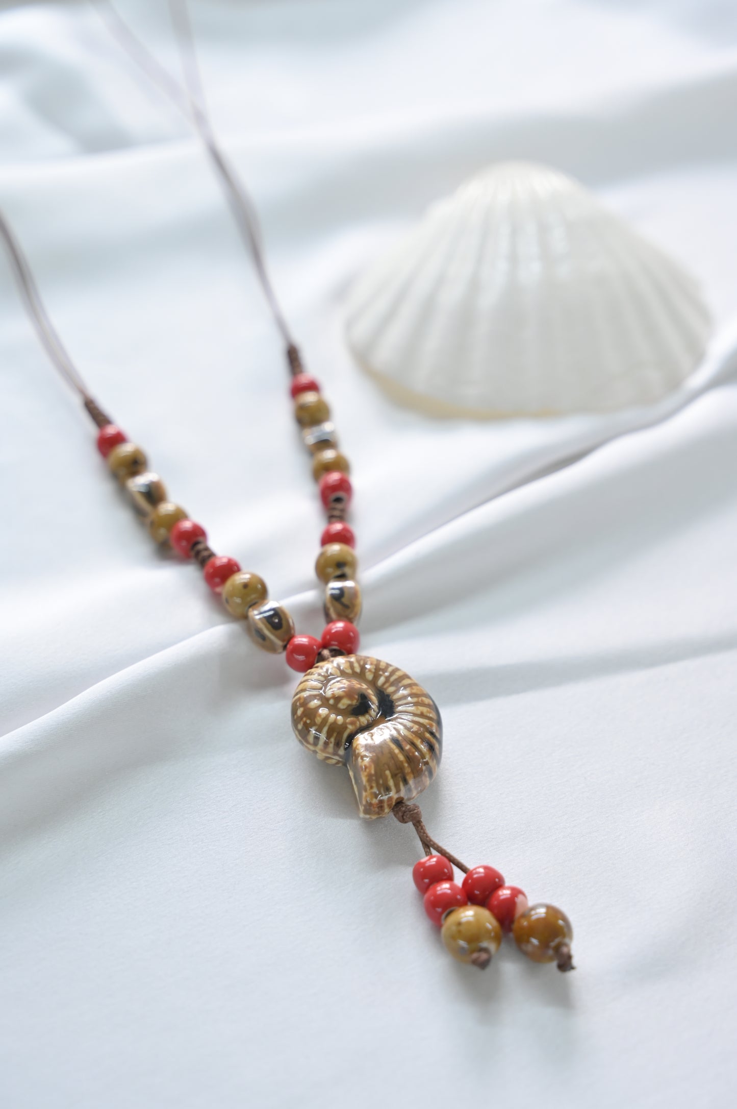 Spiral Shell Ceramic Bead Necklace