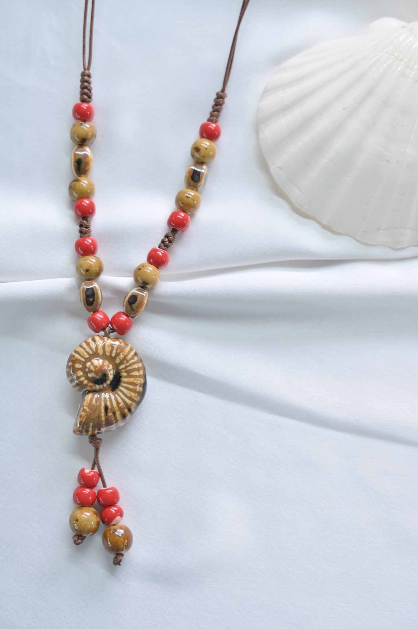 Spiral Shell Ceramic Bead Necklace