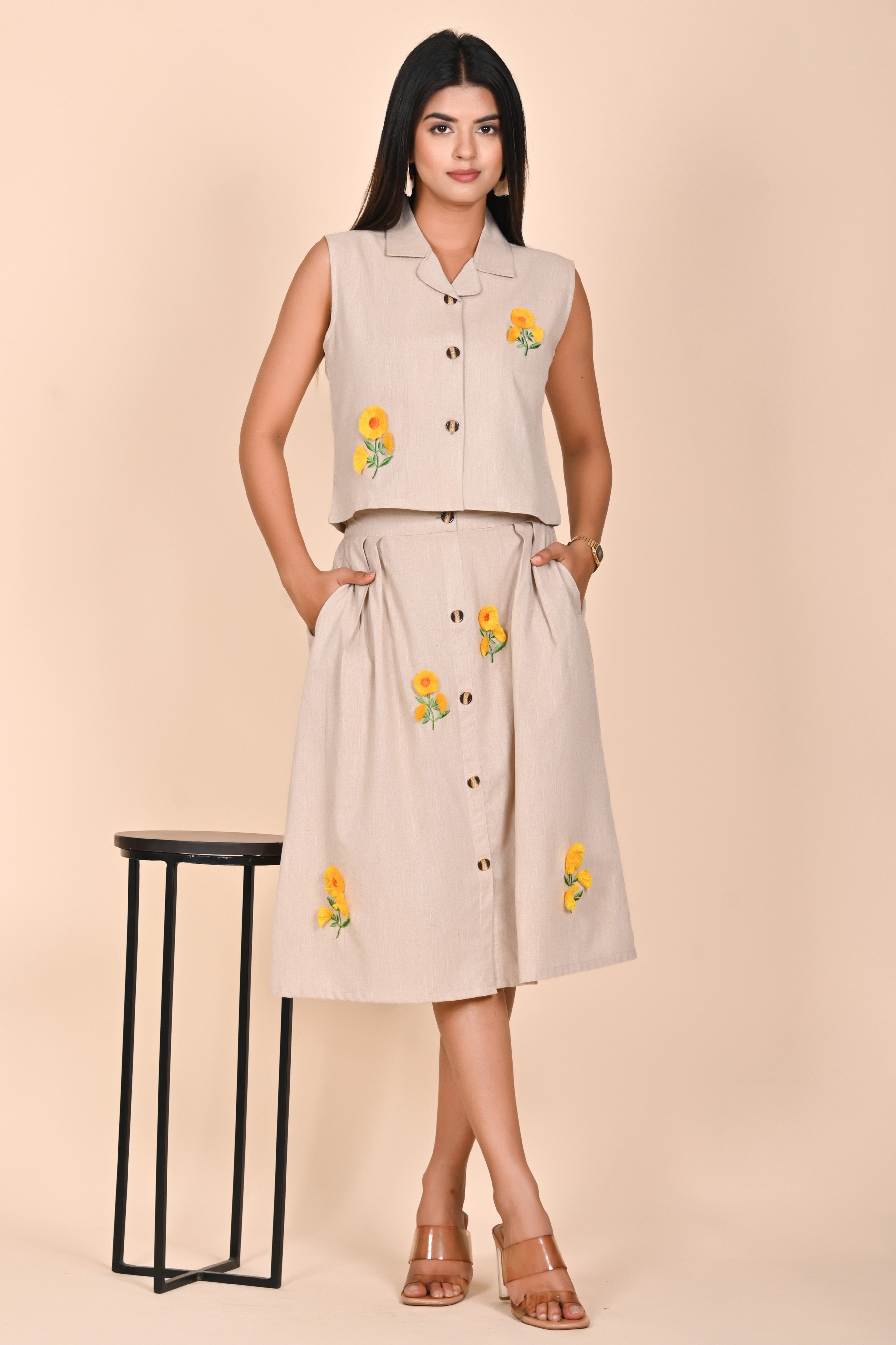 Charm Sunflower Buttoned Co-Ord Set