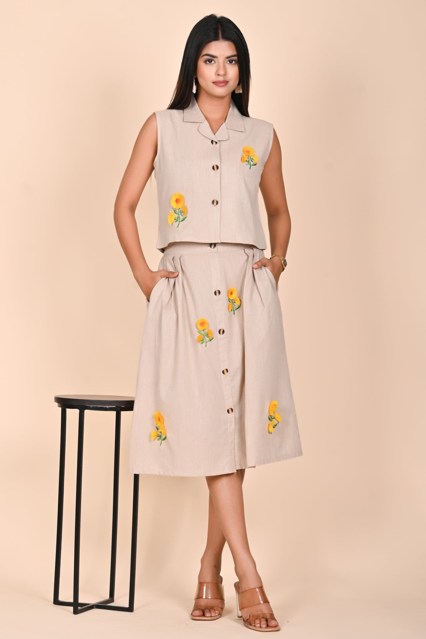 Charm Sunflower Buttoned Co-Ord Set