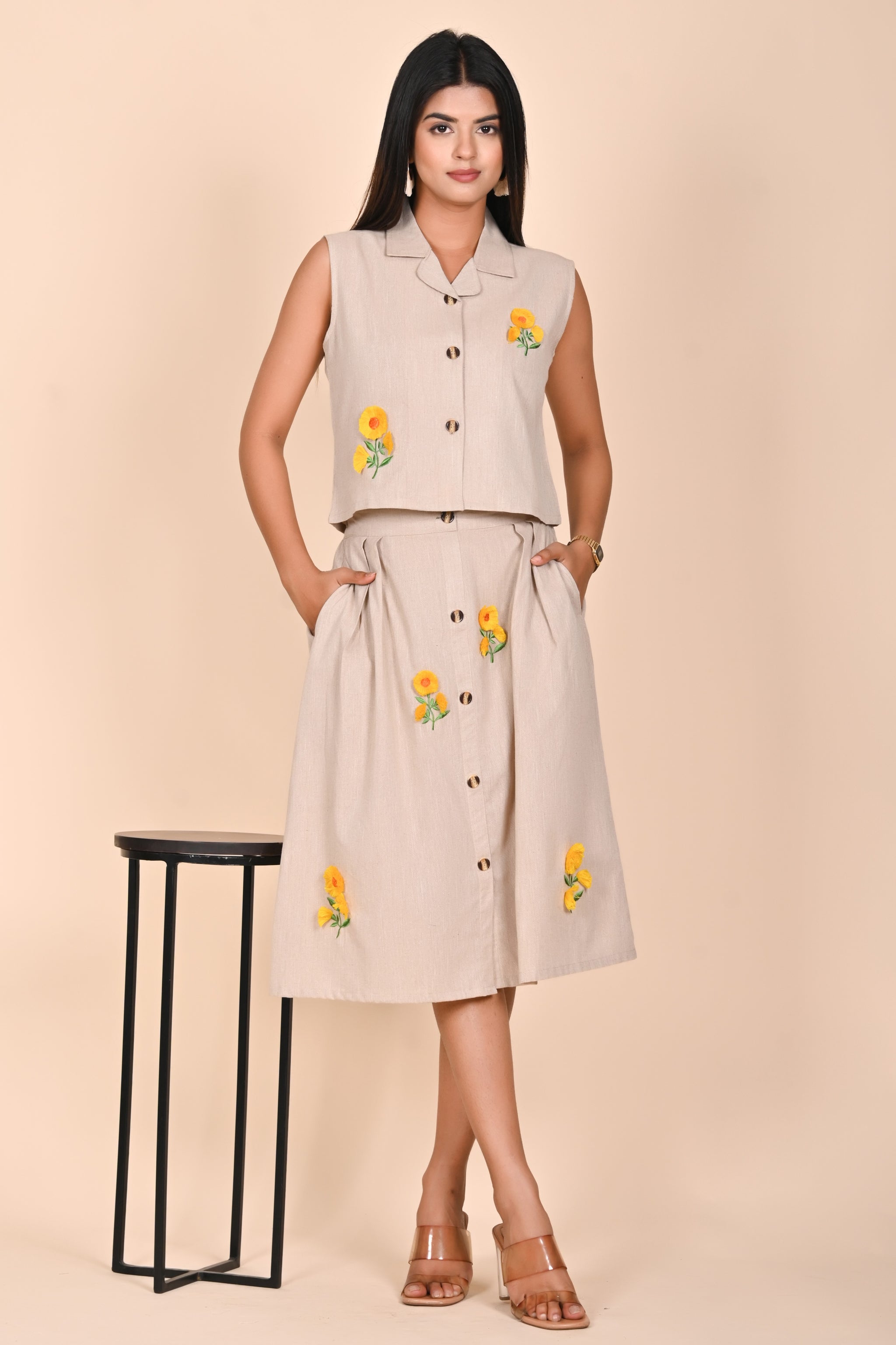 Charm Sunflower Buttoned Co-Ord Set