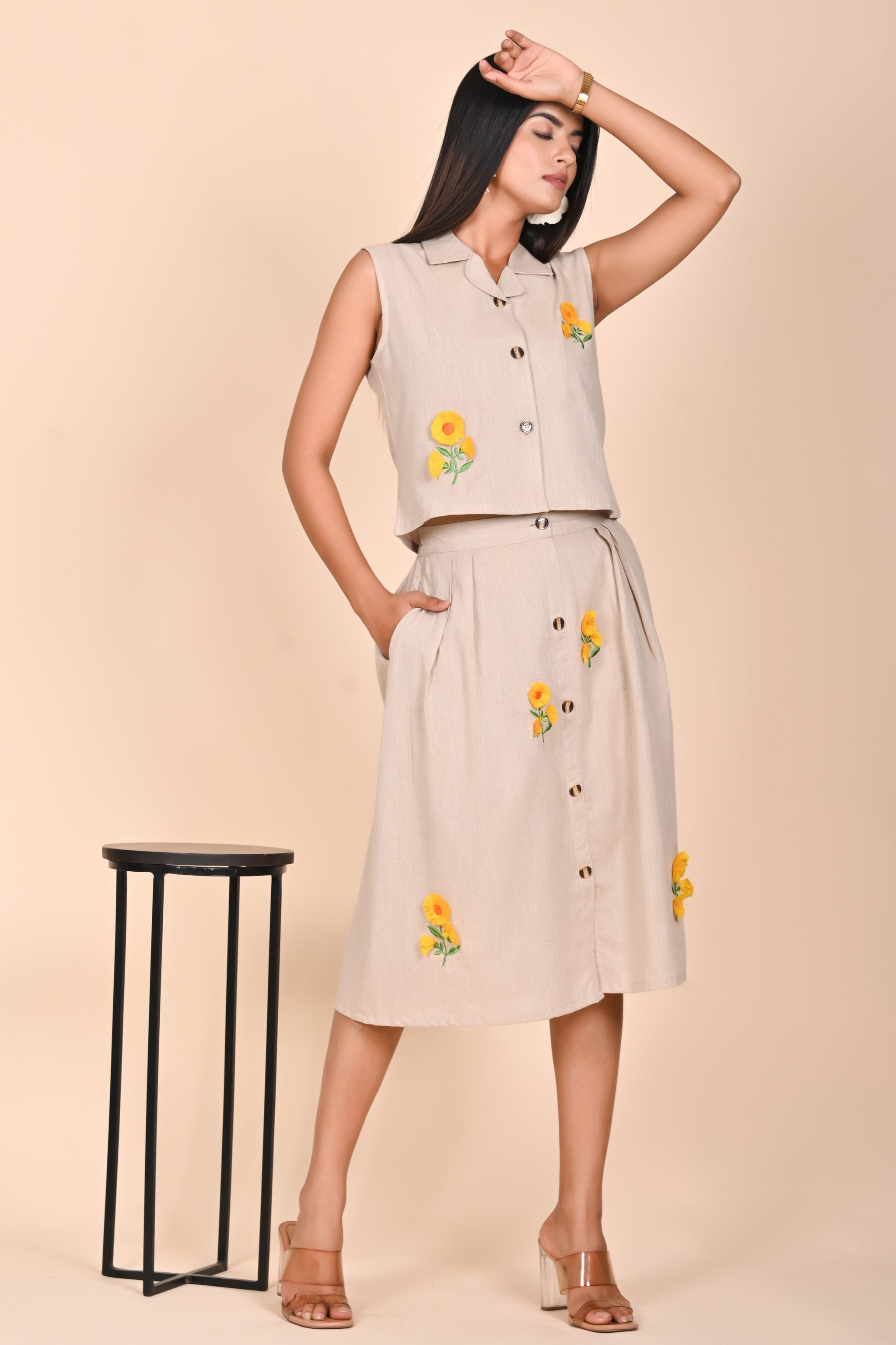 Charm Sunflower Buttoned Co-Ord Set