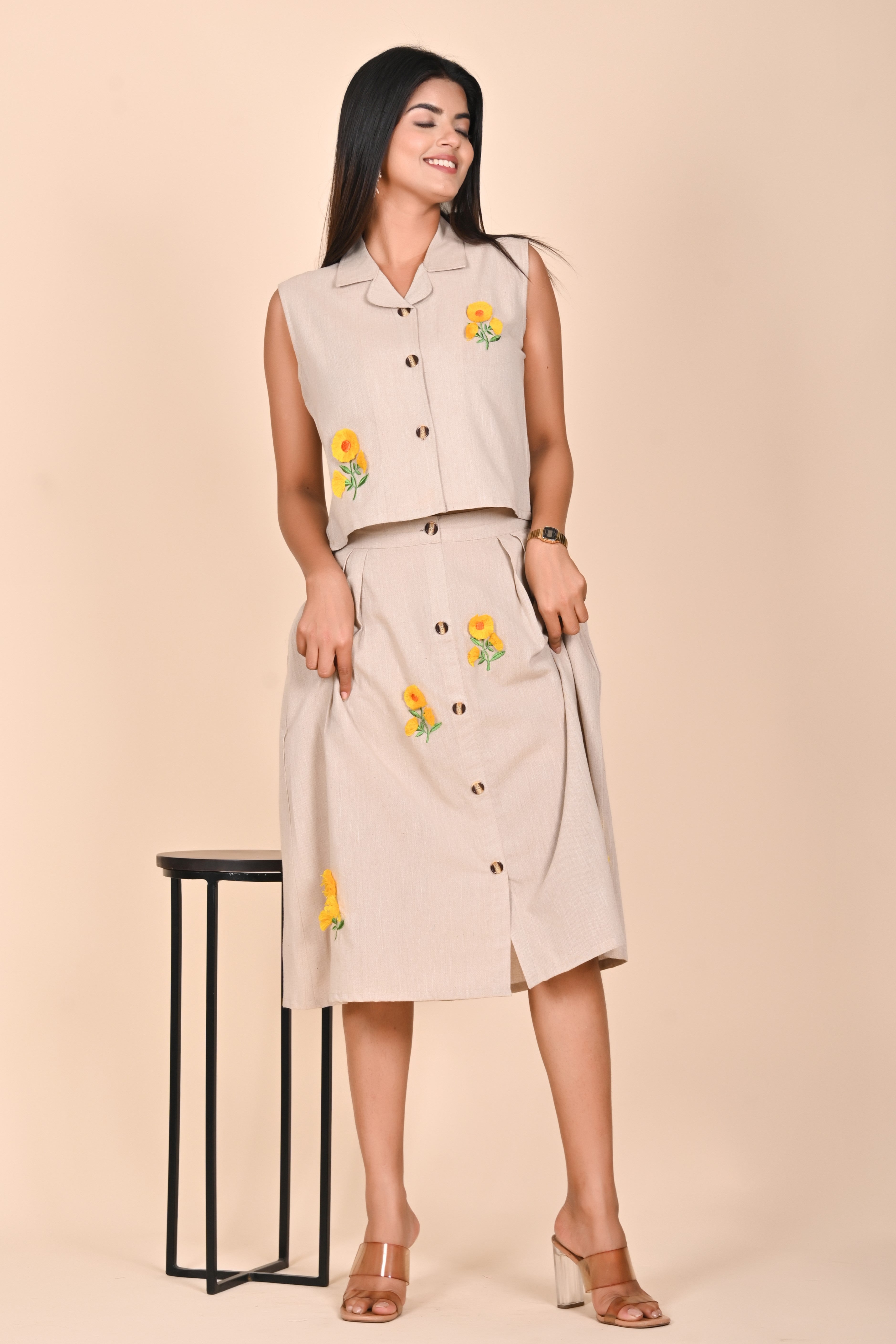Charm Sunflower Buttoned Co-Ord Set