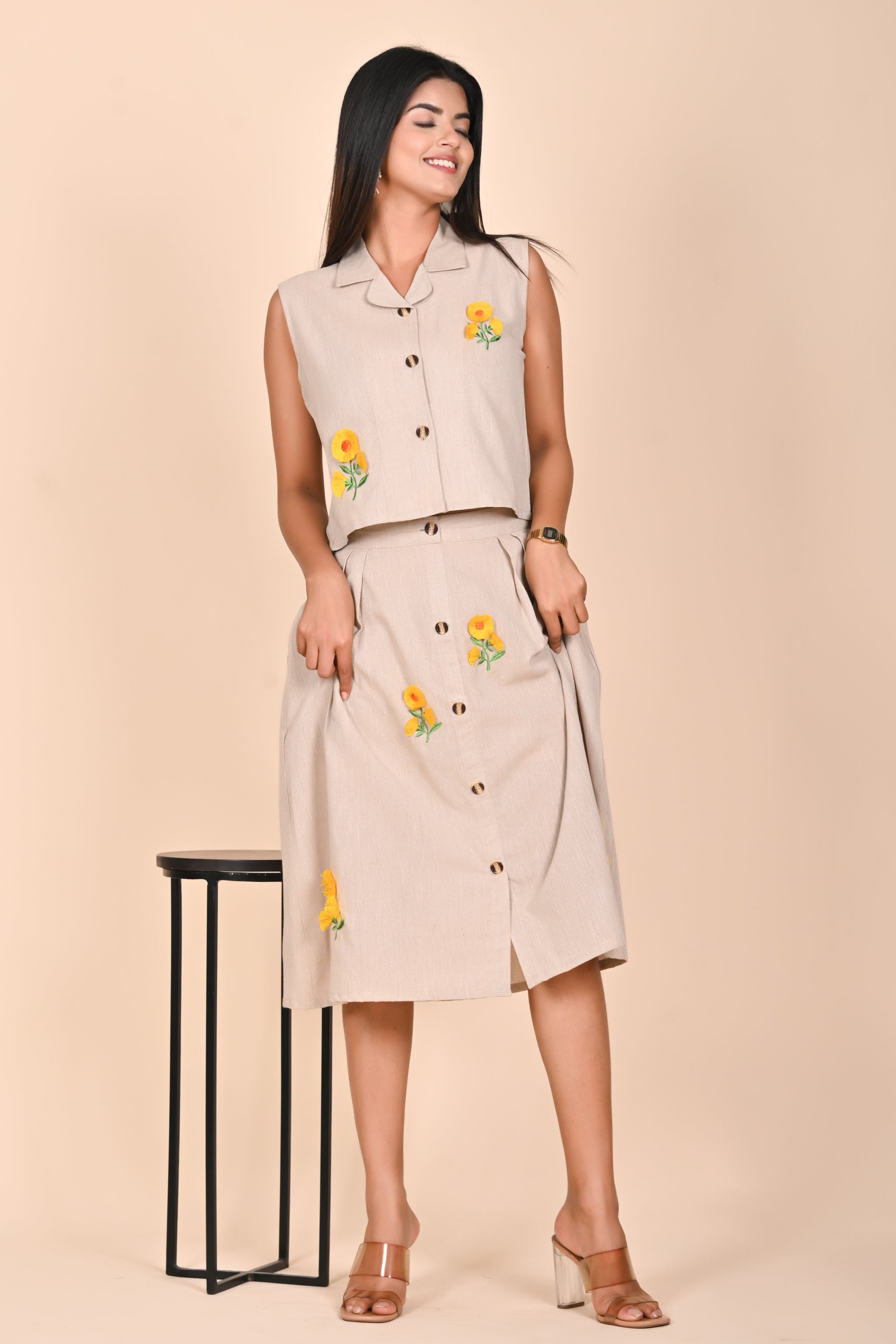 Charm Sunflower Buttoned Co-Ord Set
