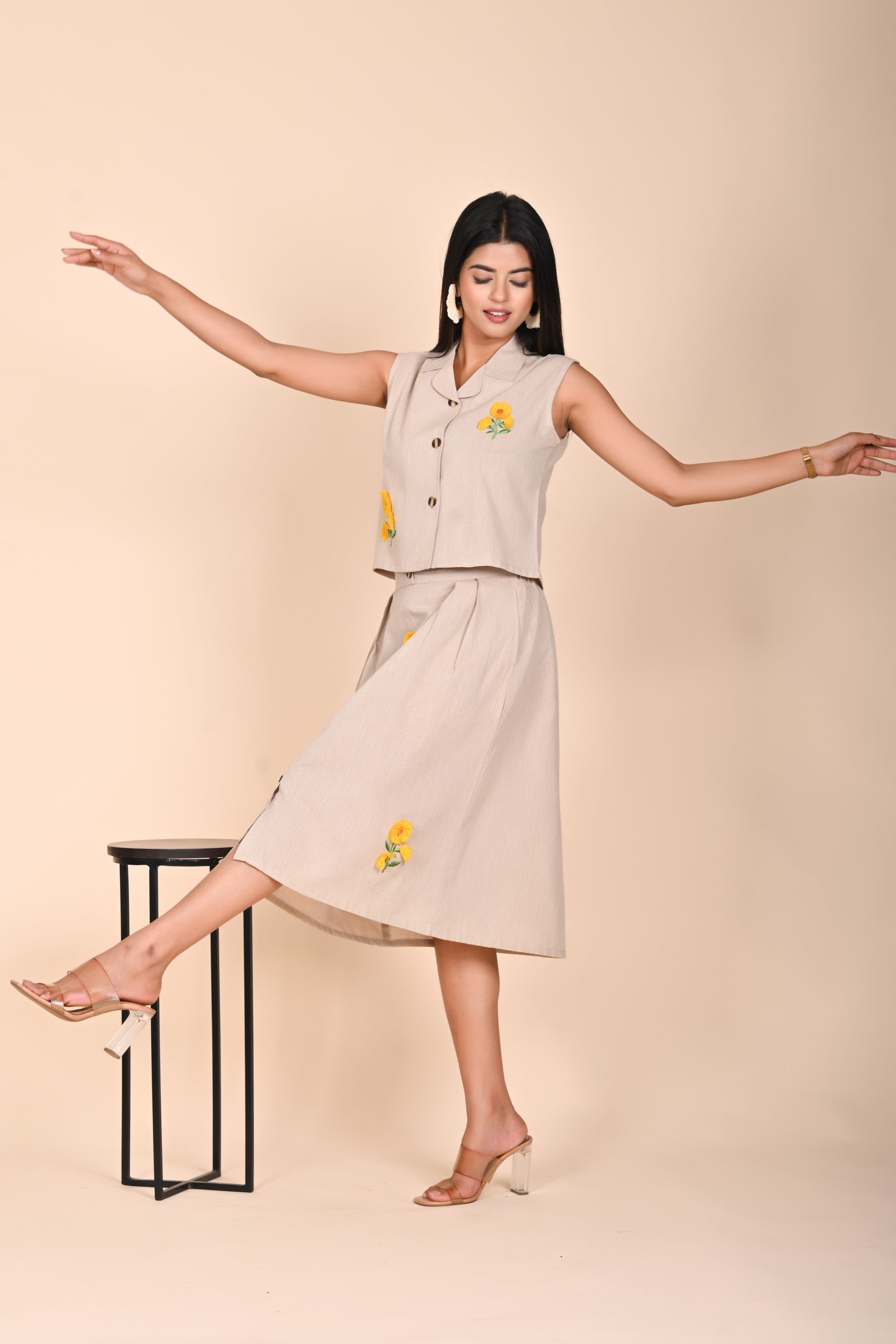 Charm Sunflower Buttoned Co-Ord Set