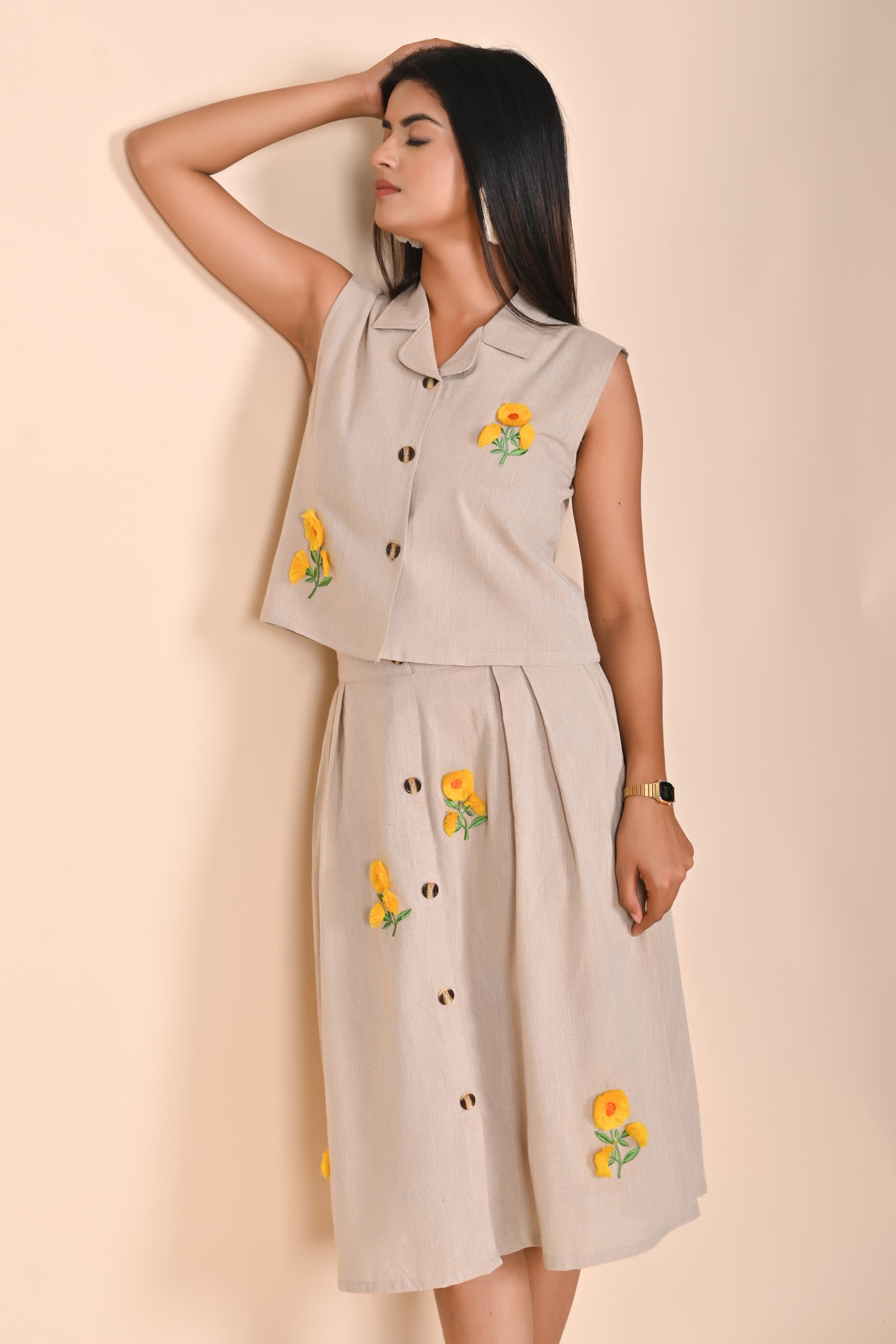 Charm Sunflower Buttoned Co-Ord Set