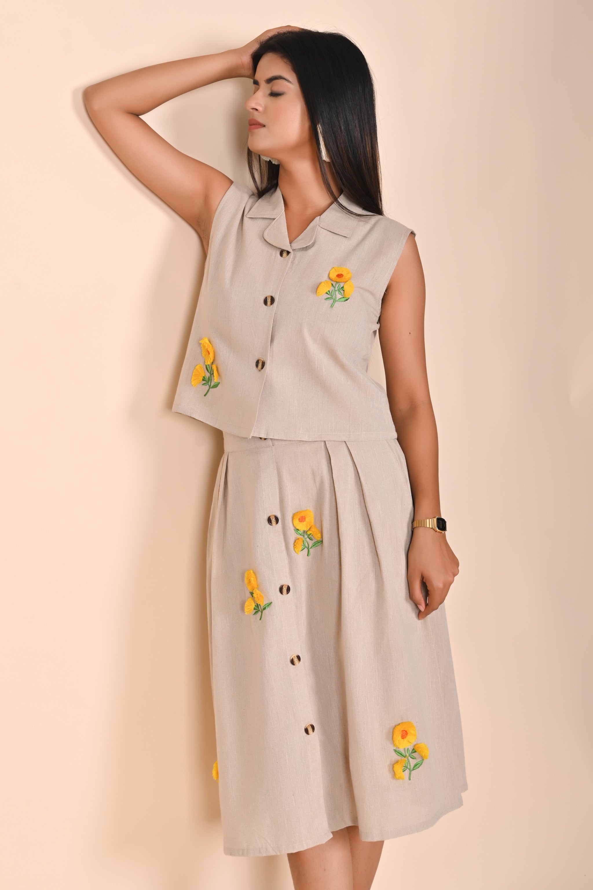 Charm Sunflower Buttoned Co-Ord Set