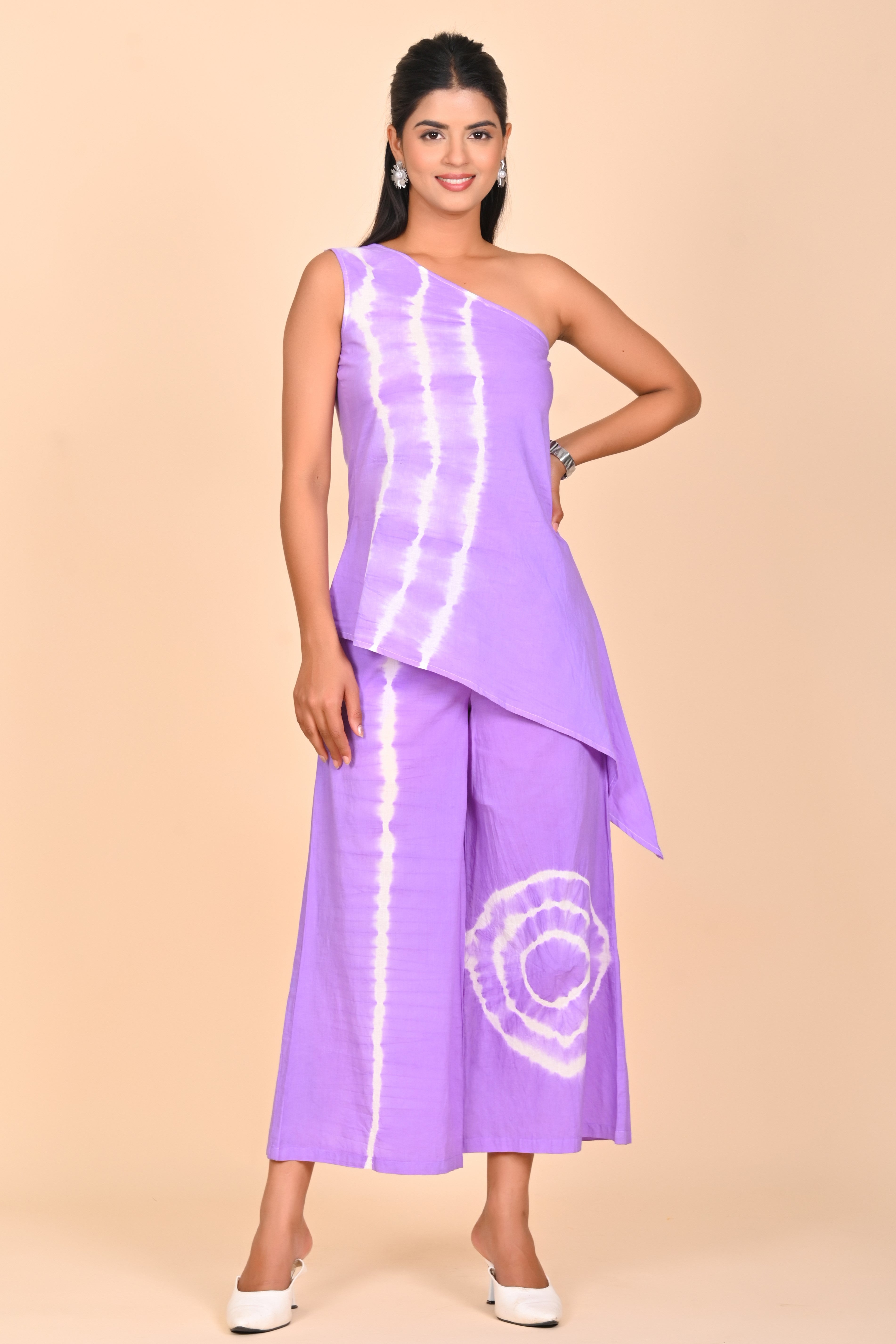 Purple Bloom One-Shoulder Set