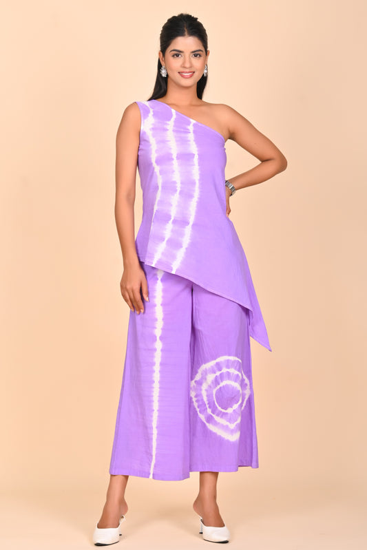 Purple Bloom One-Shoulder Set