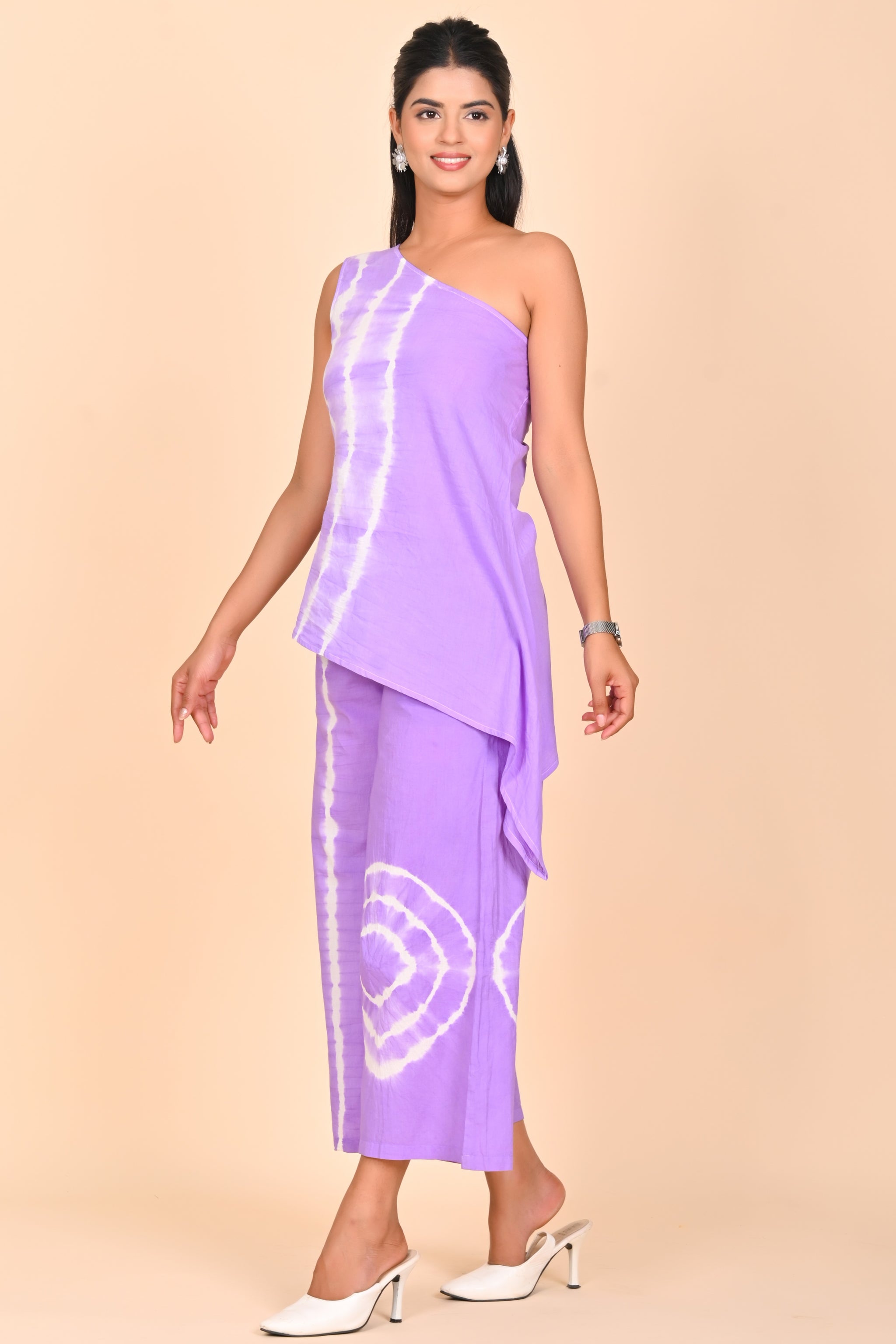 Purple Bloom One-Shoulder Set