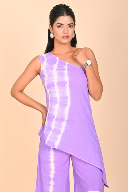 Purple Bloom One-Shoulder Set