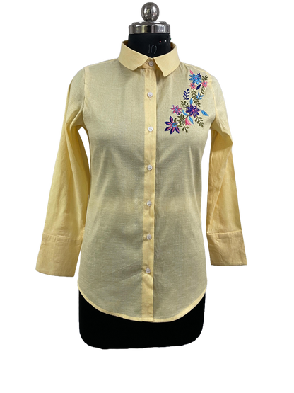 Threaded Beauty Embroidery Shirt (Yellow)