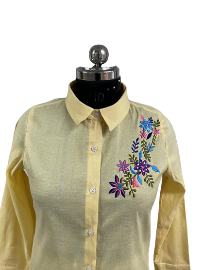 Threaded Beauty Embroidery Shirt (Yellow)